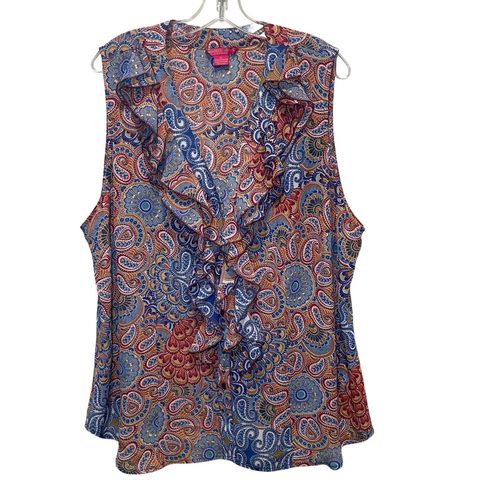 Sunny Leigh Paisley Ruffle Blouse Multicolor Sleeveless Women’s Plus Size 2X